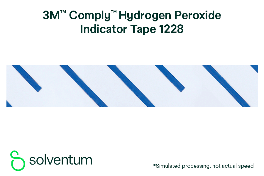 Simulated processing of the Comply™ Hydrogen Peroxide Indicator Tape 1228, not shown at actual speed.