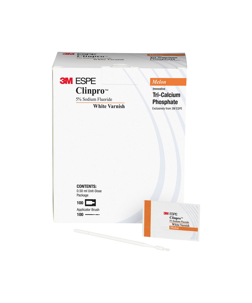 White Varnish 3M™ Clinpro™ con Fluoruro de Sodio al 5% y TCP 12246, con Fosfato Tricálcico (TCP), Sabor a Melón, 100/CS