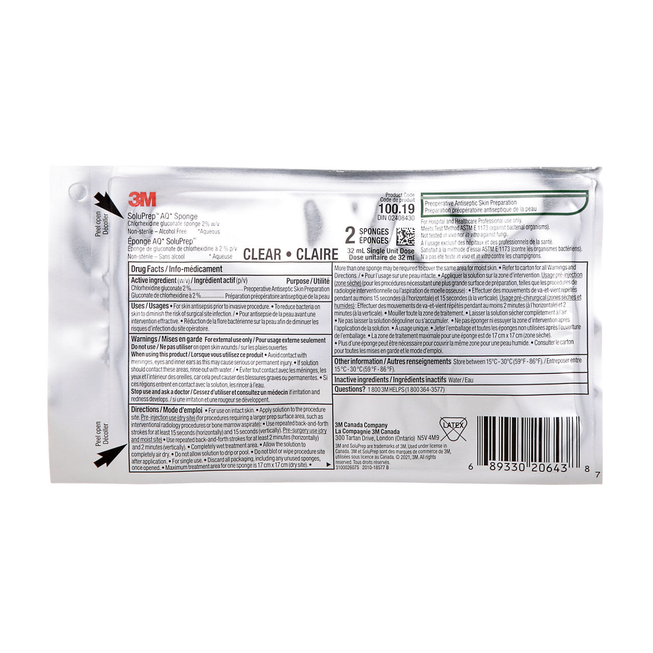 3M™ Soluprep™ Sponges, 2 Pack, 2% CHG, 70% IPA, Tinted, APAC, 120 PerCase, 100.27