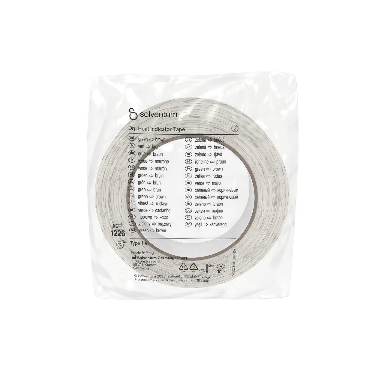 Solventum™ Dry Heat Indicator Tape, 1226, 19 mm x 50 m - Front, Center, In Packaging (1C1)