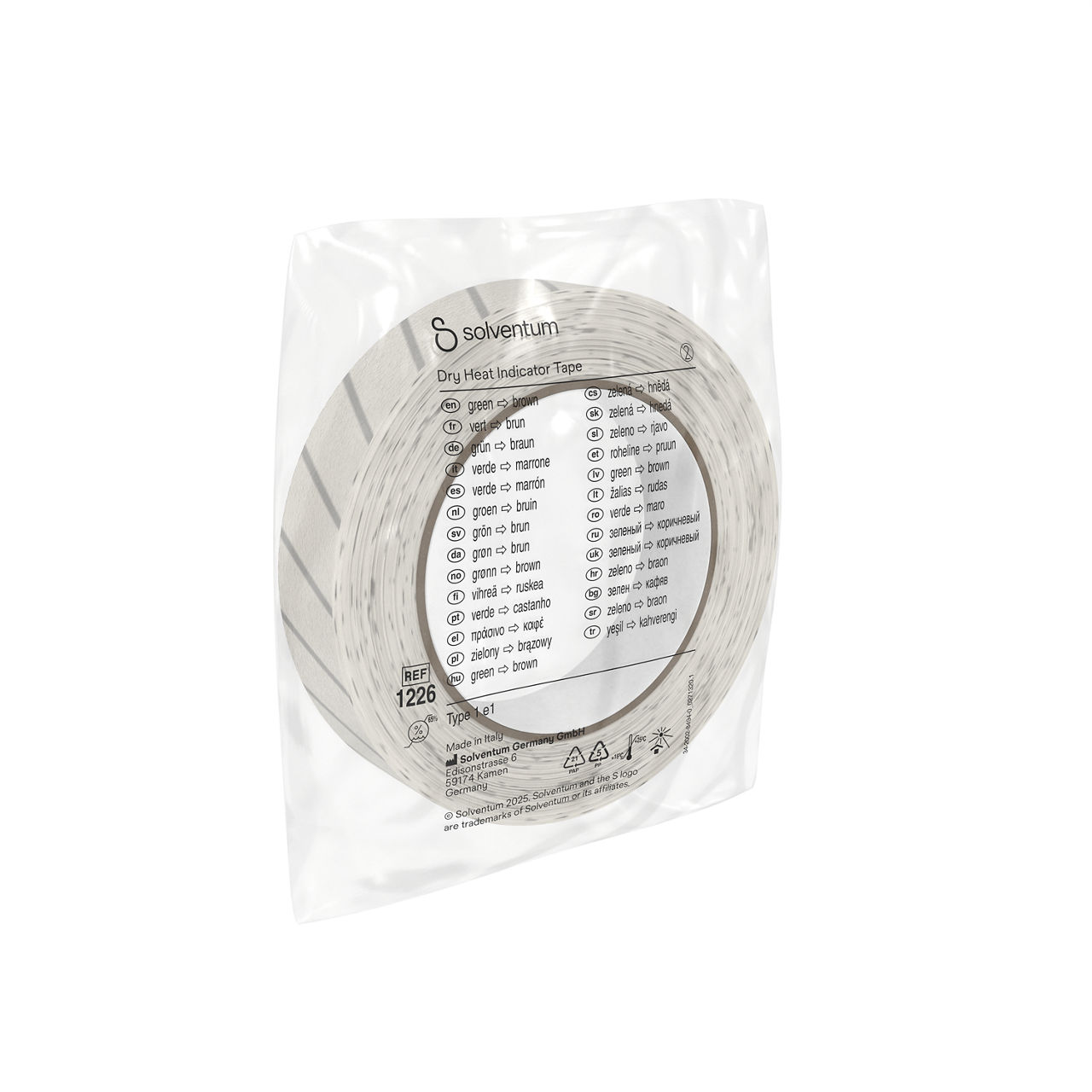 Solventum™ Dry Heat Indicator Tape, 1226, 19 mm x 50 m - Front, Left, In Packaging (1L1)