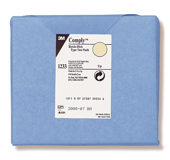 Paquete de Pruebas 3M™ Comply™ Bowie-Dick 1233LF, 13 cm x 11 cm x 2 cm, 30/Caja
