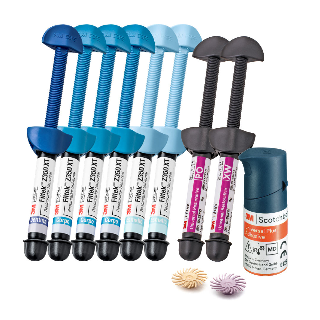 Restaurador Universal 3M™ Filtek™ Z350 XT + Adesivo 3M™ Scotchbond™ Plus +  3M™ Filtek™ Supreme Flowable + Restaurador 3M™ Filtek™ One Bulk Fill