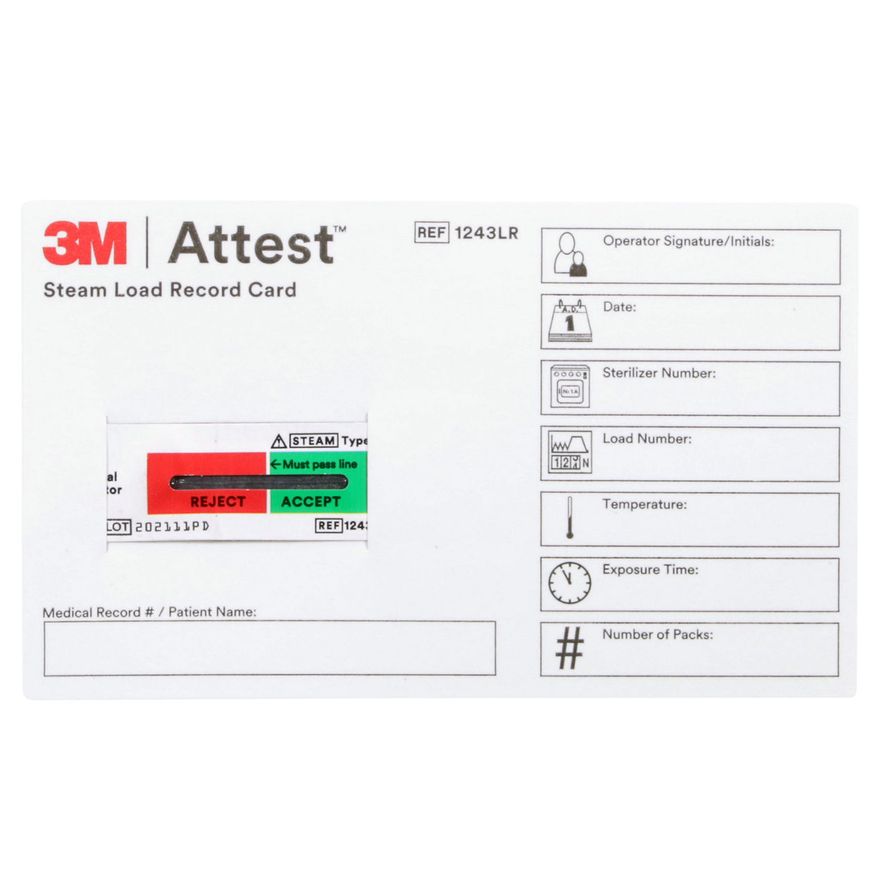 3M™ Attest™ Steam Load Record Cards, 1243LR, 100 ea/case