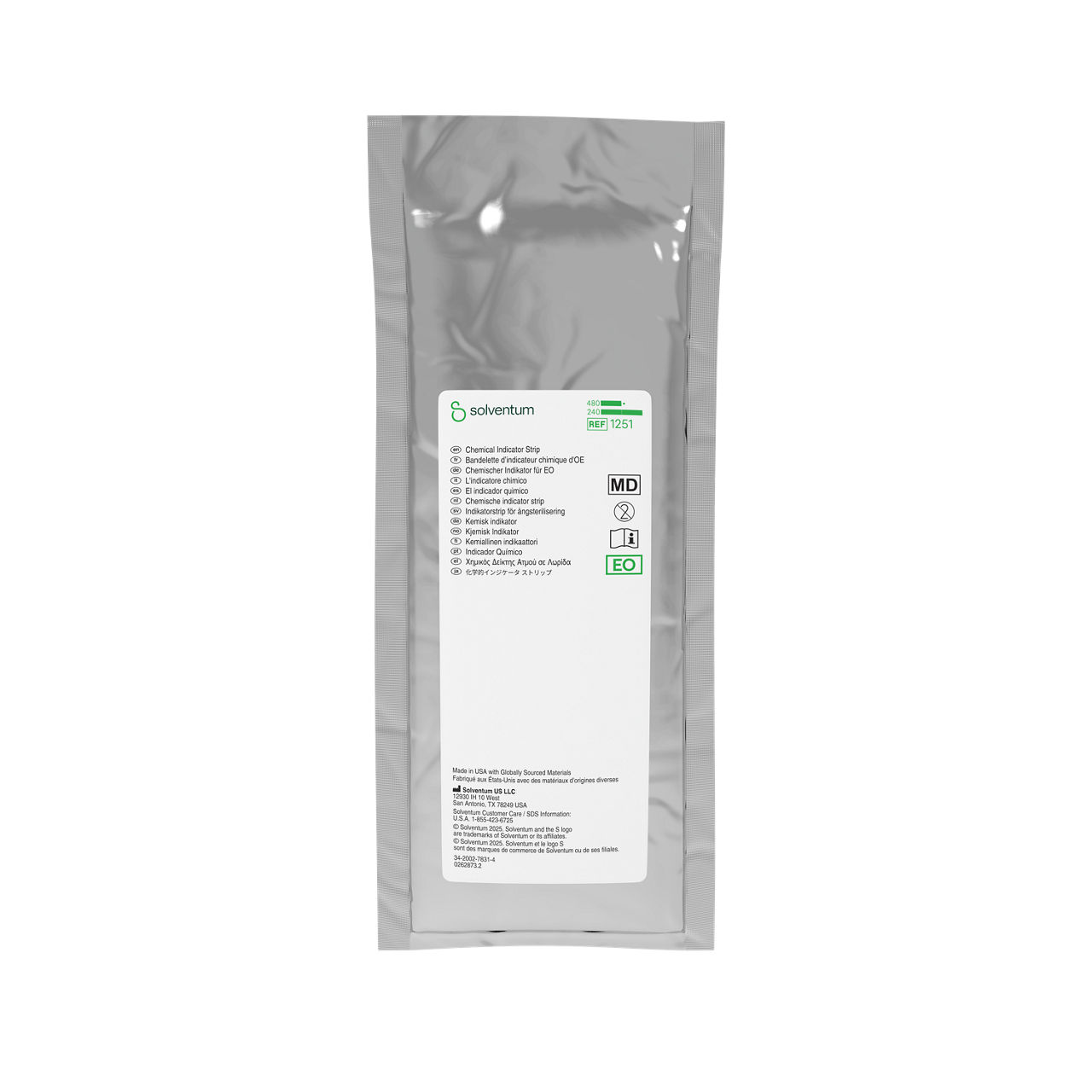 Solventum™ Ethylene Oxide Chemical Indicator Strip, 1251, 5/8 in x 8 in (1.5 cm x 20 cm), 240/CAR, 1 CAR/CS, 240/CS - Front, Center, In Packaging (1C1)
