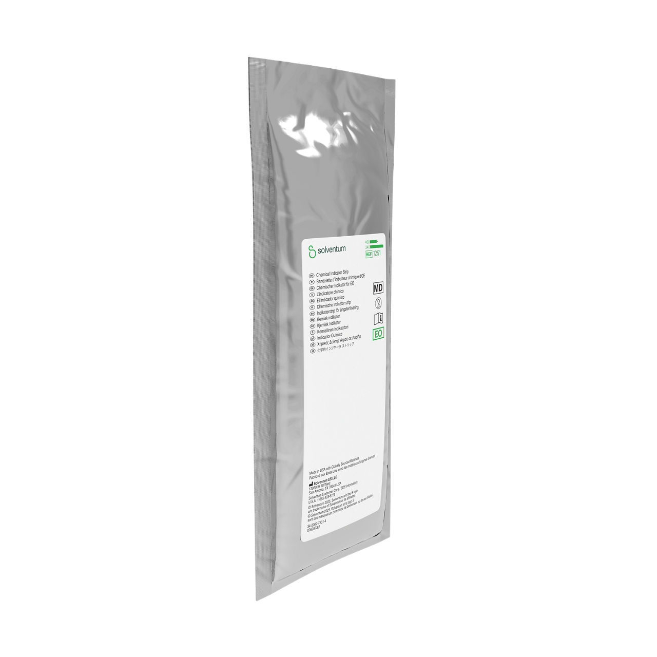 Solventum™ Ethylene Oxide Chemical Indicator Strip, 1251, 5/8 in x 8 in (1.5 cm x 20 cm), 240/CAR, 1 CAR/CS, 240/CS - Front, Left, In Packaging (1L1)