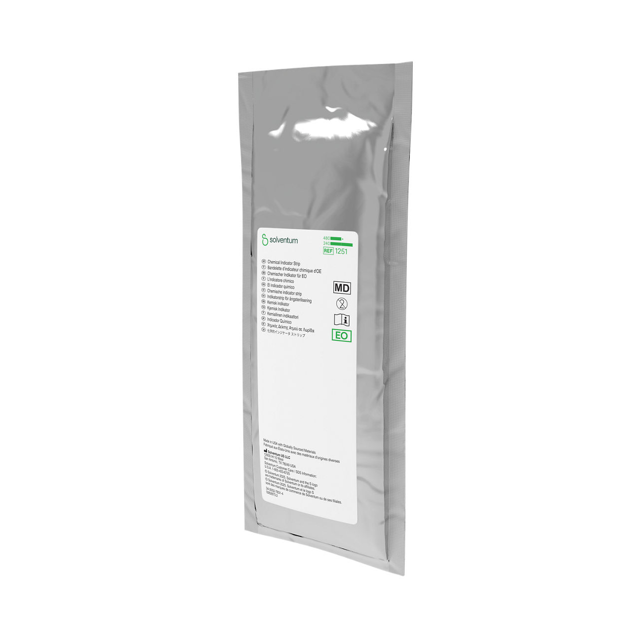 Solventum™ Ethylene Oxide Chemical Indicator Strip, 1251, 5/8 in x 8 in (1.5 cm x 20 cm), 240/CAR, 1 CAR/CS, 240/CS - Front, Right, In Packaging (1R1)
