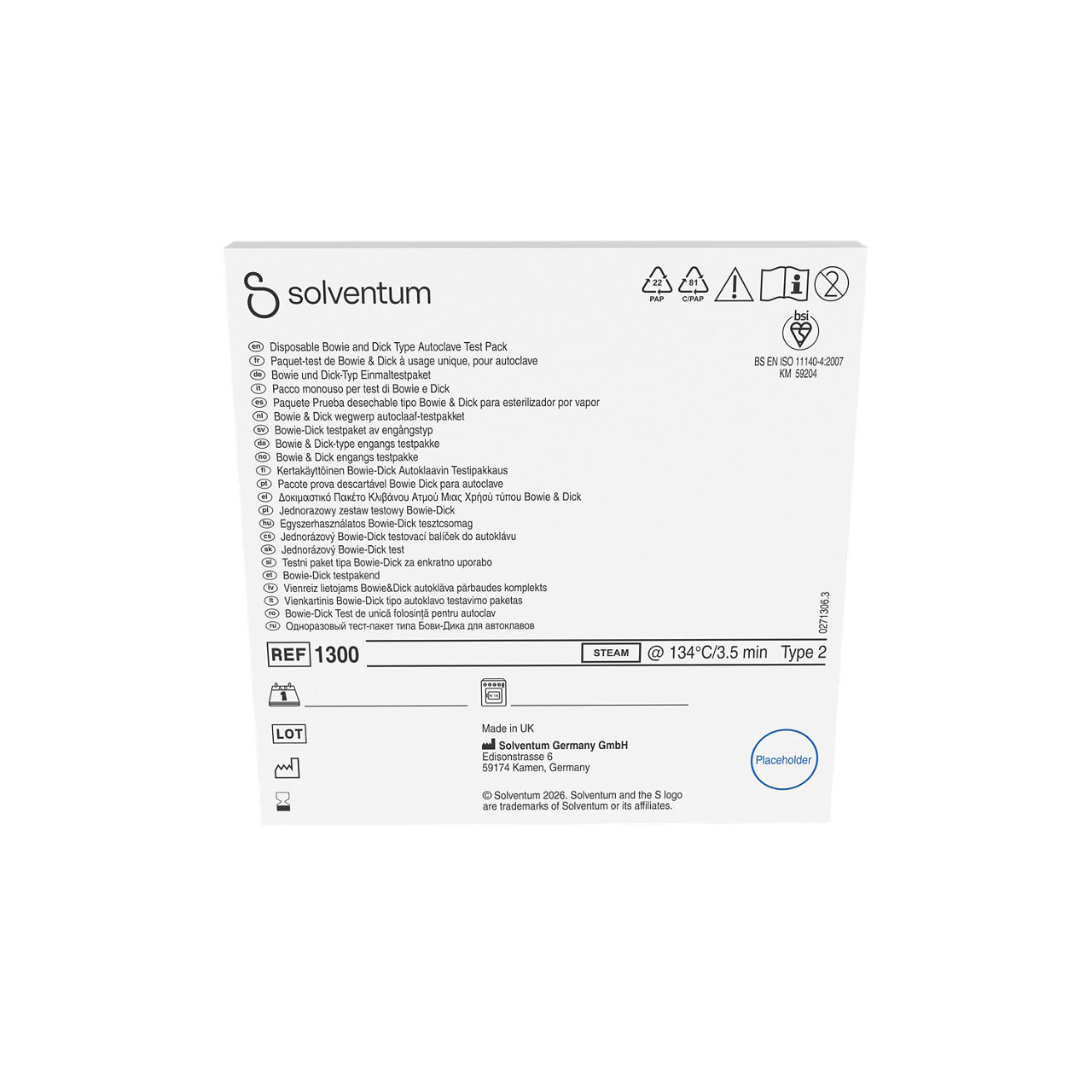 Solventum™ Bowie-Dick Test Pack - Front, Center, In Packaging (1C1)