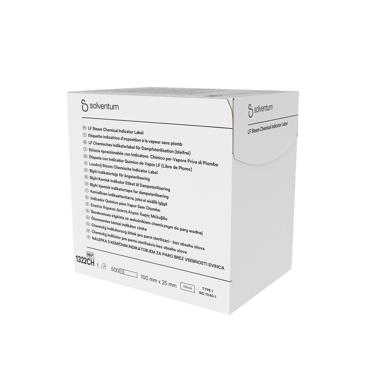 Solventum™ Lead Free Steam Indicator Tape Label, 1322CH - Front, Right, In Packaging (1R1)