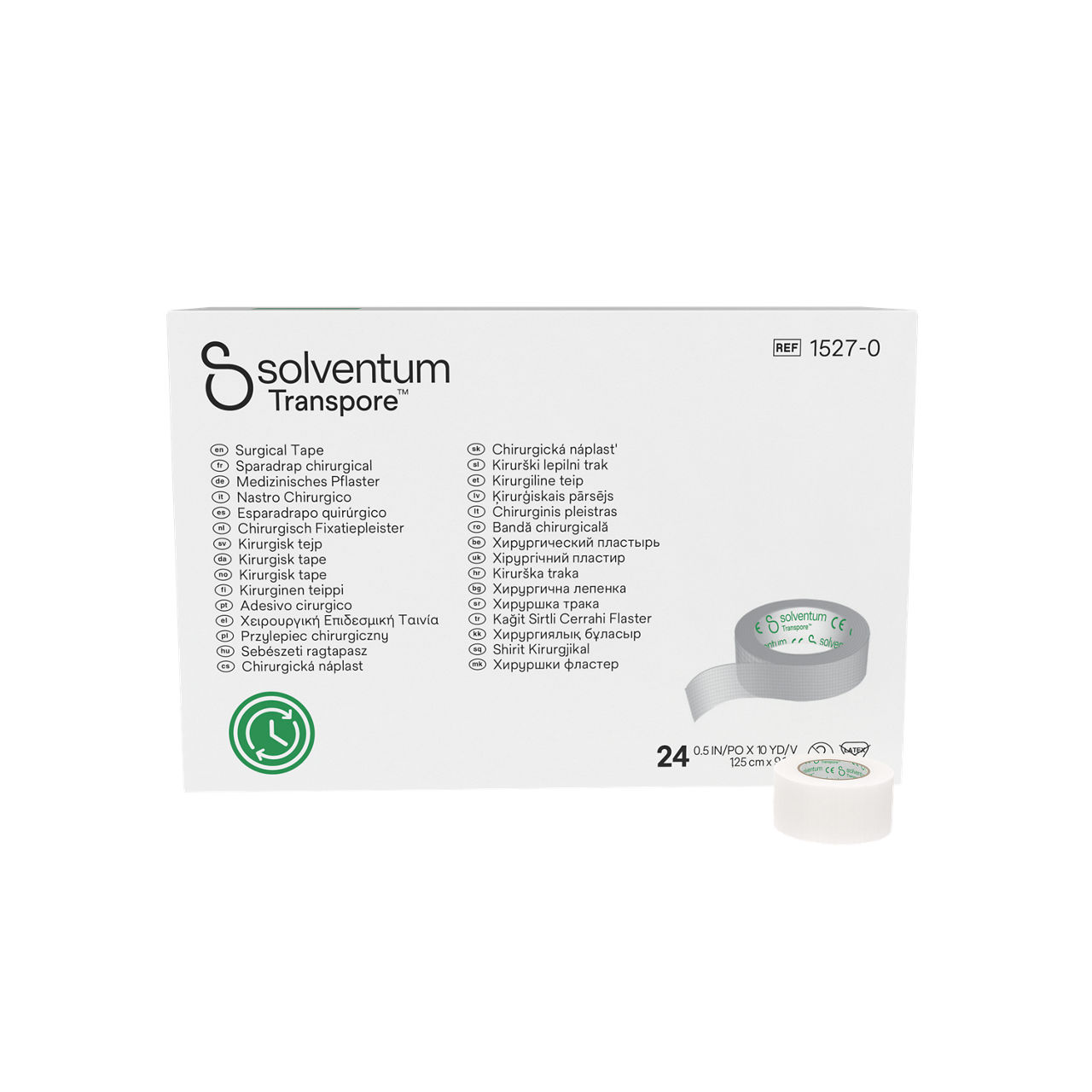 Solventum™ Transpore™ Adesivo cirúrgico, 1527-0, 1,25 cm x 9,1 m (0.5 in x 10 yd), 24/CAR