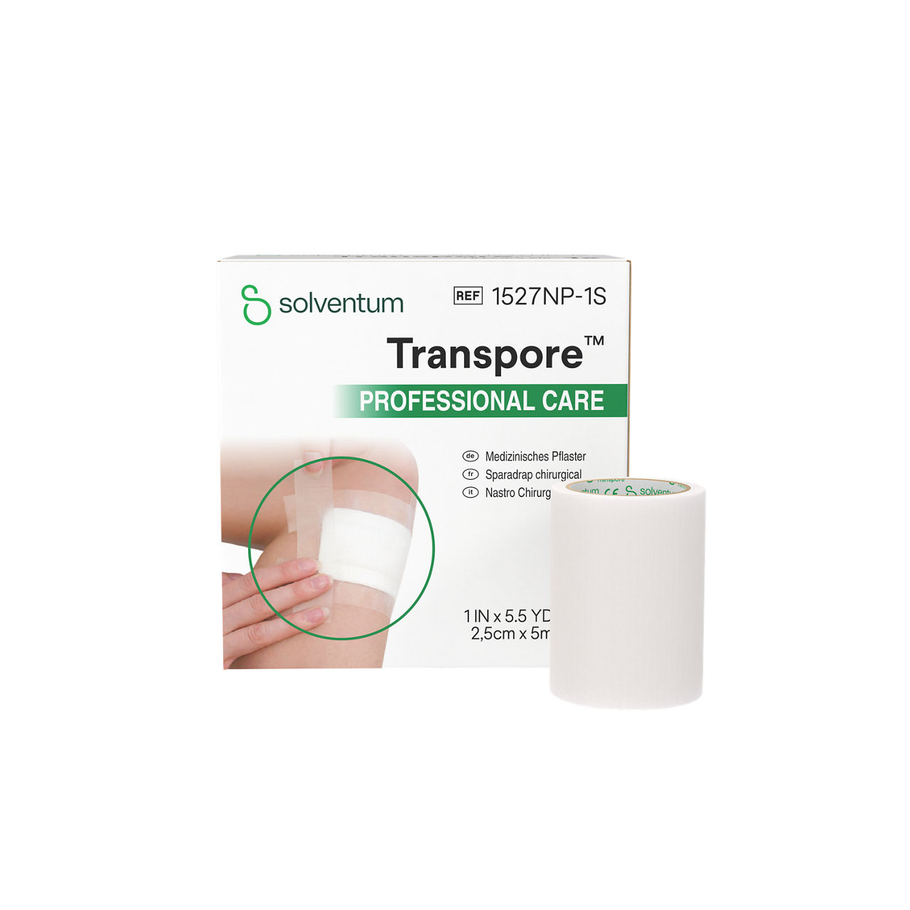 Solventum™ Transpore™ Professional Care Nastro chirurgico, 1527NP-1S, 2,5 cm x 5 m (1 in x 5.5 yd), 12/CAR