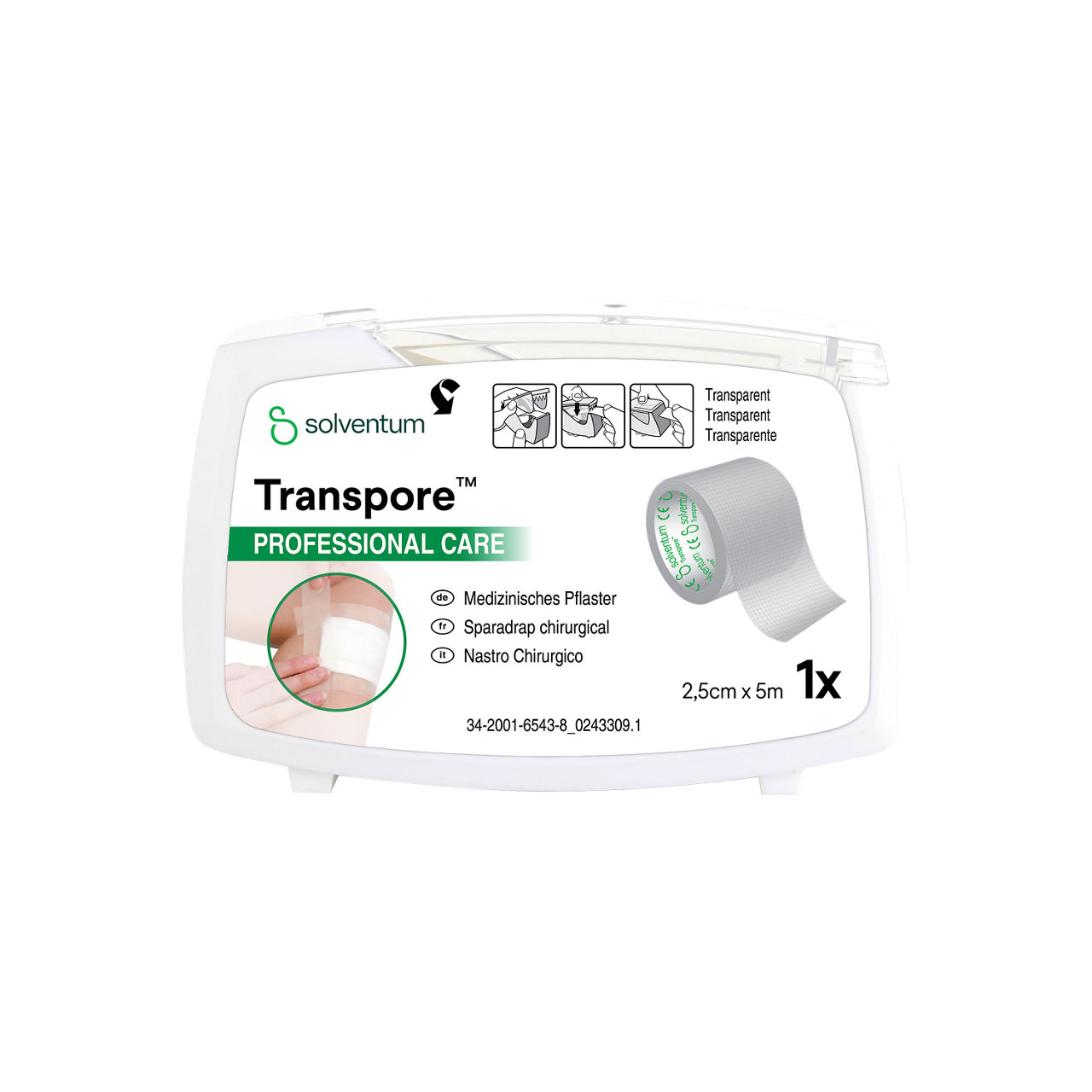 Solventum™ Transpore™ Professional Care Medizinisches pflaster, 1527NP-1, 2,5 cm x 5 m (1 in x 5.5 yd), 6/CAR