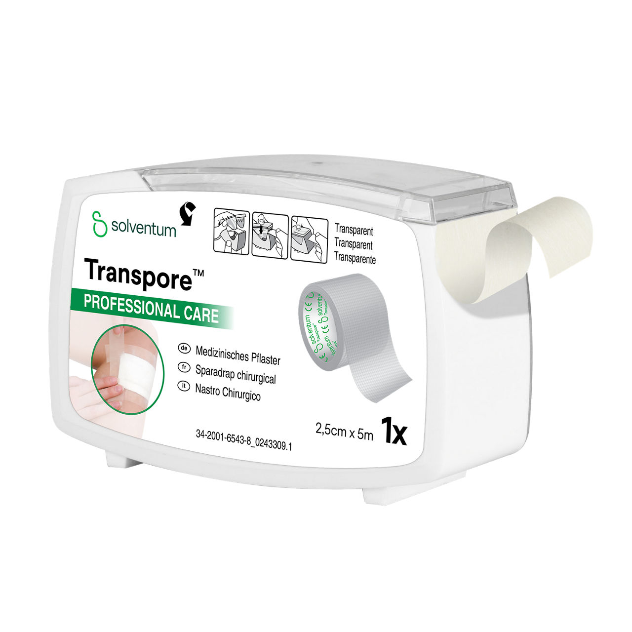 Solventum™ Transpore™ Surgical Tape, 1527NP-1, 25 mm x 5 m, 1/CAR - Front, Left, Out of Packaging (1L0)