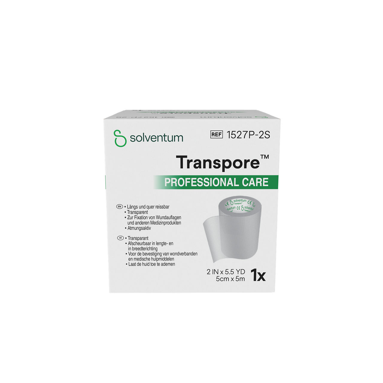 Solventum™ Transpore™ Surgical Tape, 1527P-2S, 5 cm x 9,1 m (2 IN/PO x 10 YD/V), 6/CAR  - Back, Center, In Packaging (7C1)