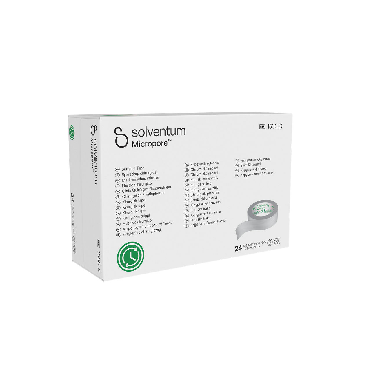 Solventum™ Micropore™ Surgical Tape, 1530-0 - Front, Left, In Packaging (1L1)