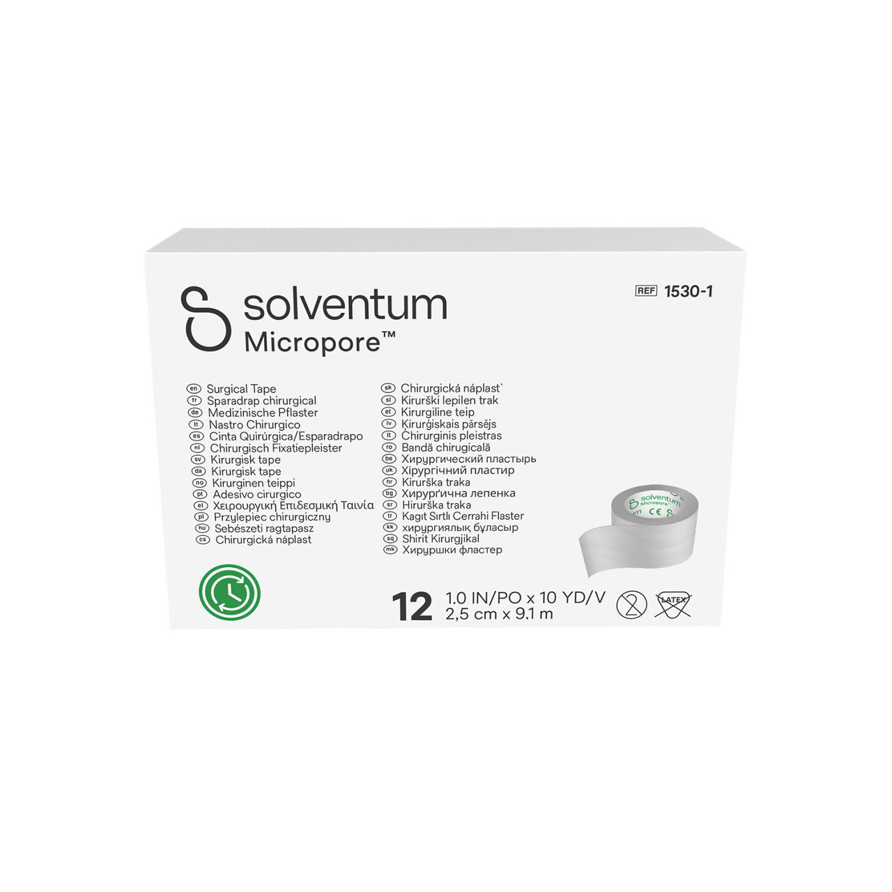 Solventum™ Micropore™ Surgical Tape, 1530-1 - Front, Center, In Packaging (1C1)