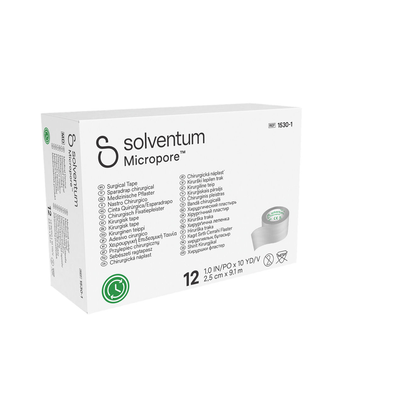 Solventum™ Micropore™ Surgical Tape, 1530-1 - Front, Left, In Packaging (1L1)