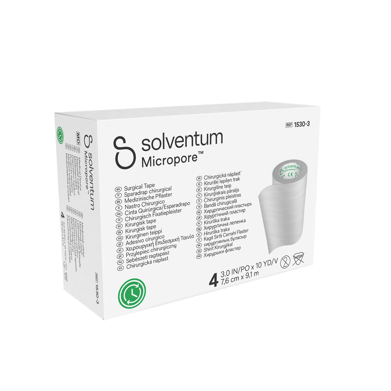 Solventum™ Micropore™ Surgical Tape, 1530-3 - Front, Left, In Packaging (1L1)