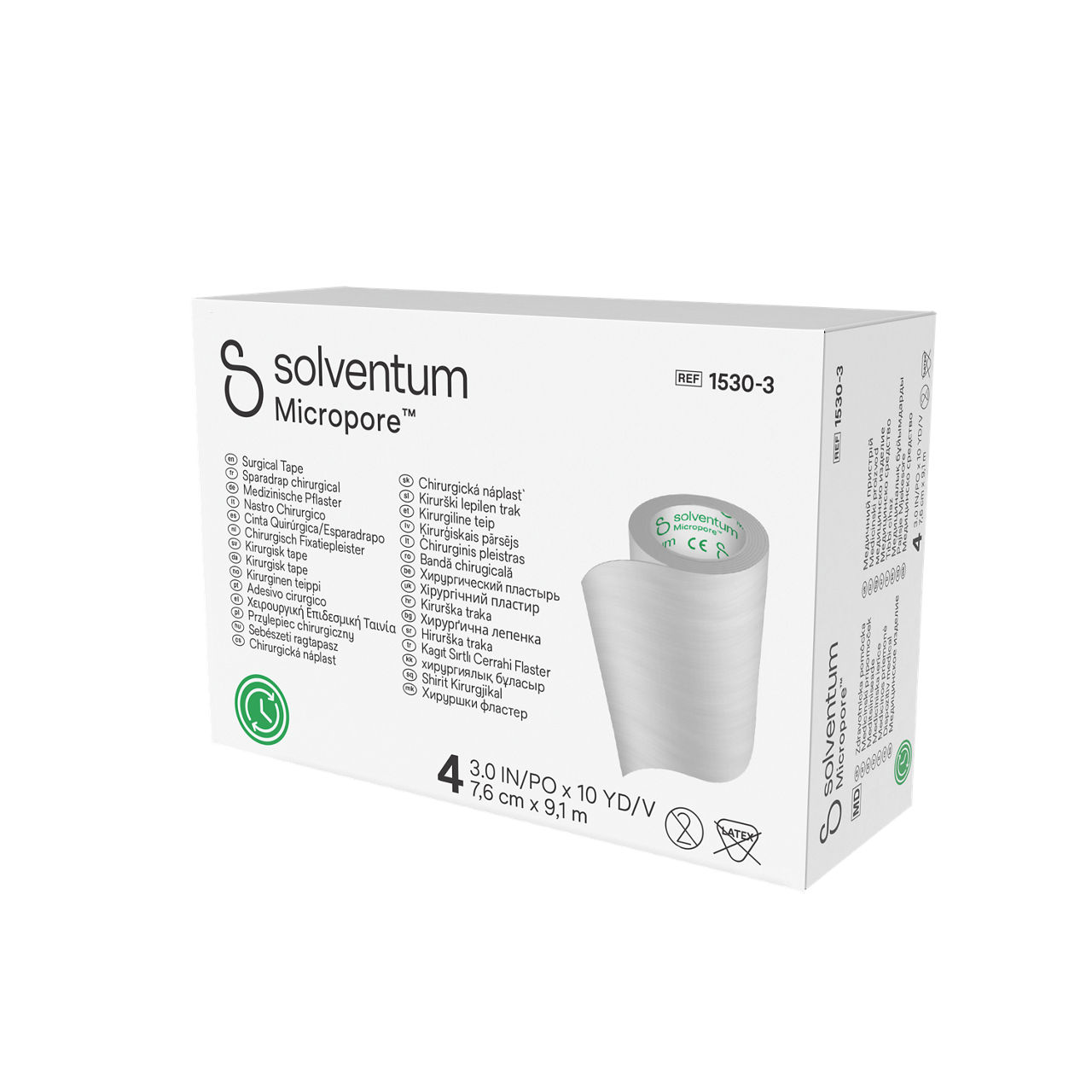 Solventum™ Micropore™ Surgical Tape, 1530-3 - Front, Right, In Packaging (1R1)