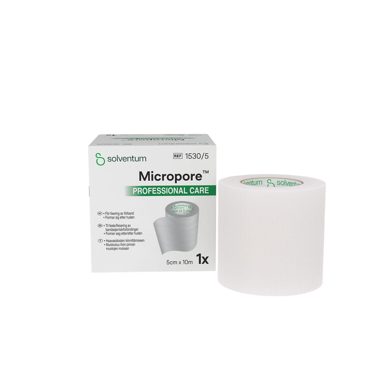 Solventum™ Micropore™ Professional Care Kirurgisk tejp, 1530/5, vit, 5 cm x 10 m, 6/CAR