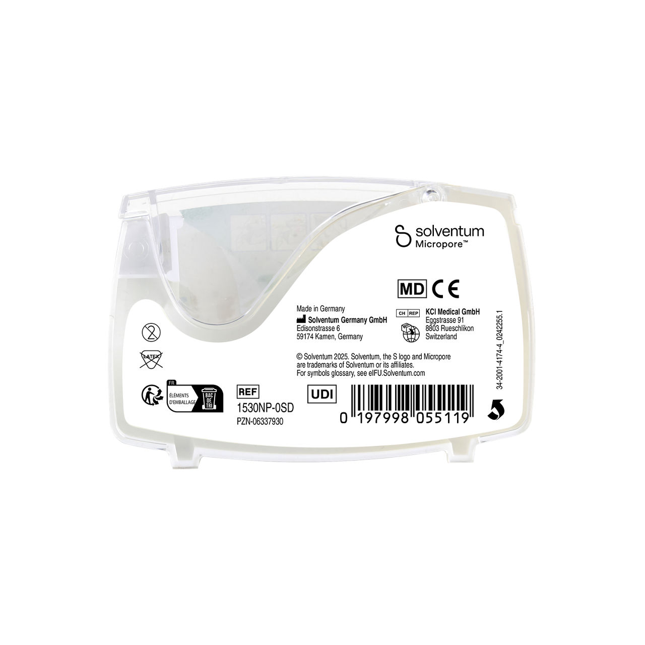 Solventum™ Micropore™ Surgical Tape, 1530NP-0SD, 0.5 in x 5.5 yd (1.25 cm x 5 m), 1/PAC - Back, Center, In Packaging (7C1)