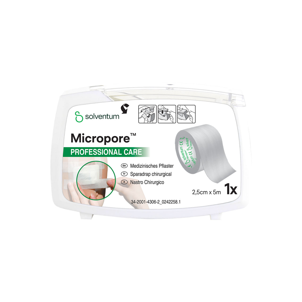 Solventum™ Micropore™ Professional Care Medizinisches pflaster, 1530NP-1SD, 2,5 cm x 5 m (1 in x 5.5 yd), 6/CAR