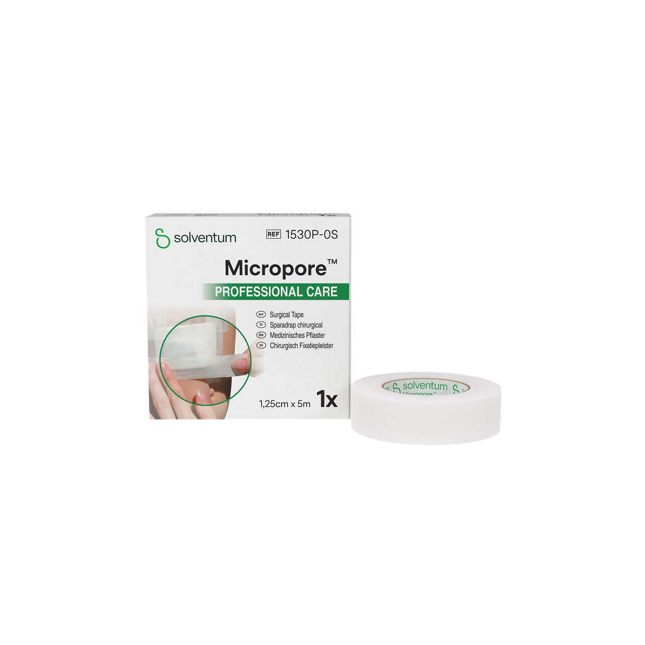Solventum™ Micropore™ Professional Care Chirurgisch fixatiepleister, 1530P-0S, wit, 1,25 cm x 5 m (0.5 in x 5.5 yd), 24/CAR
