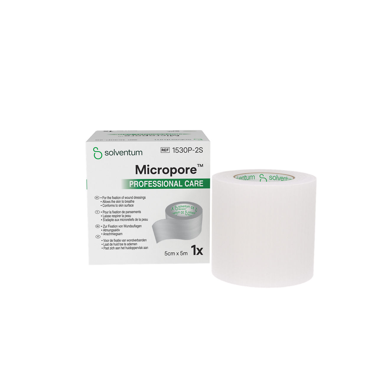 Solventum™ Micropore™ Professional Care Sparadrap chirurgical, 1530P-2S, blanc, 5 cm x 5 m (2 po x 5.5 v), 6/CAR