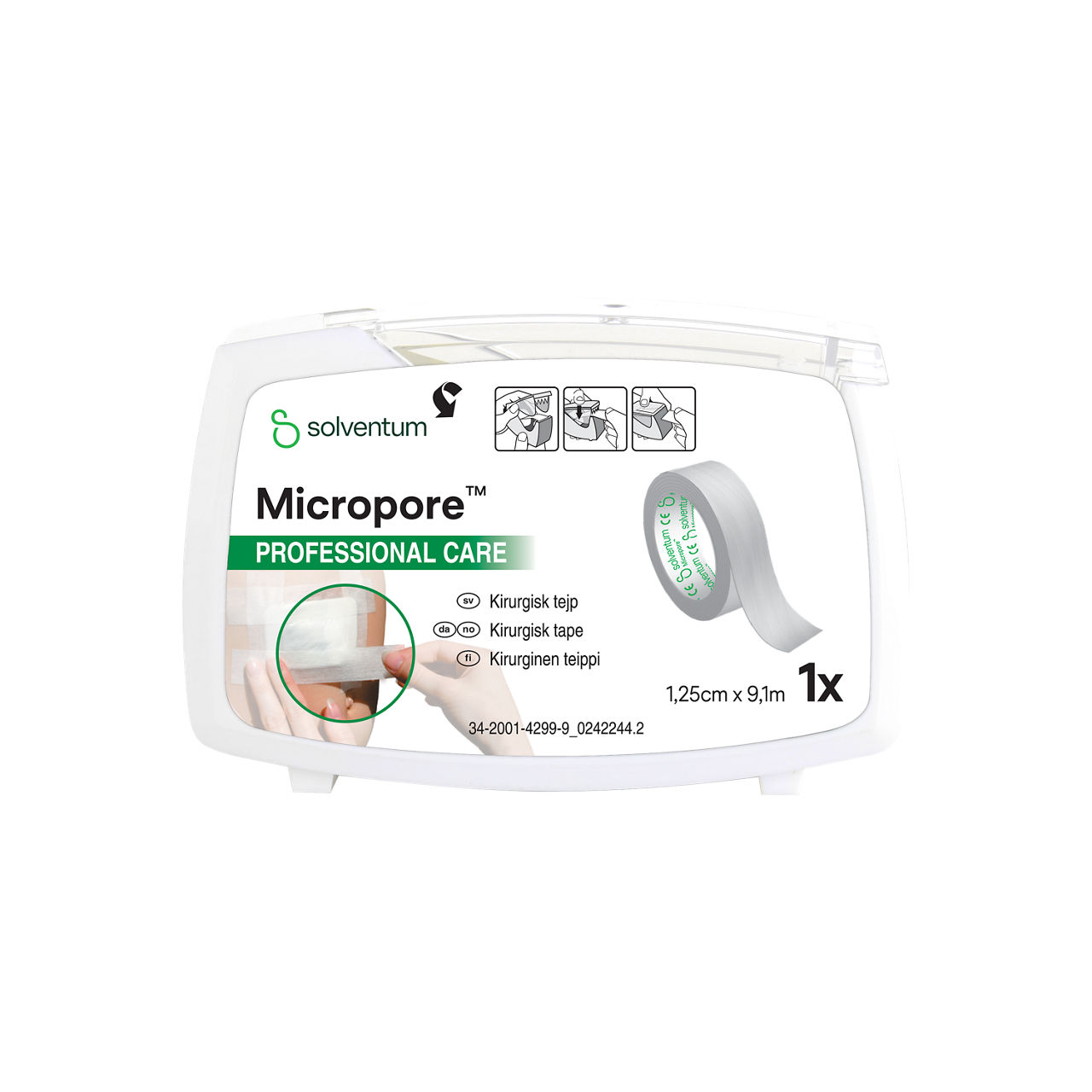 Solventum™ Micropore™ Professional Care Kirurgisk tejp, 1530SP-0D, 1,25 cm x 9,1 m (0.5 in x 10 yd), 6/CAR