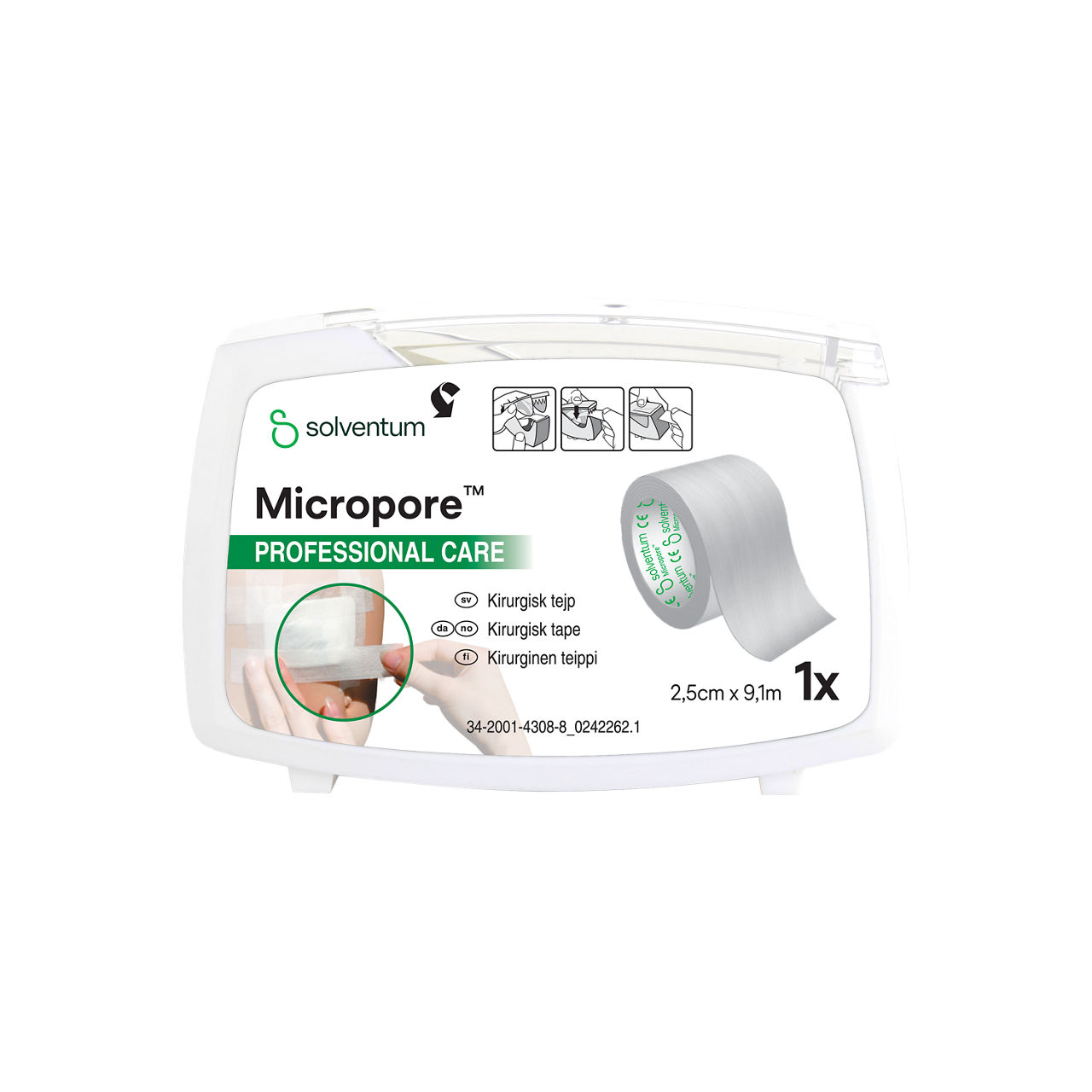 Solventum™ Micropore™ Professional Care Kirurgisk tejp, 1530SP-1D, 2,5 cm x 9,1 m (1 in x 10 yd), 6/CAR