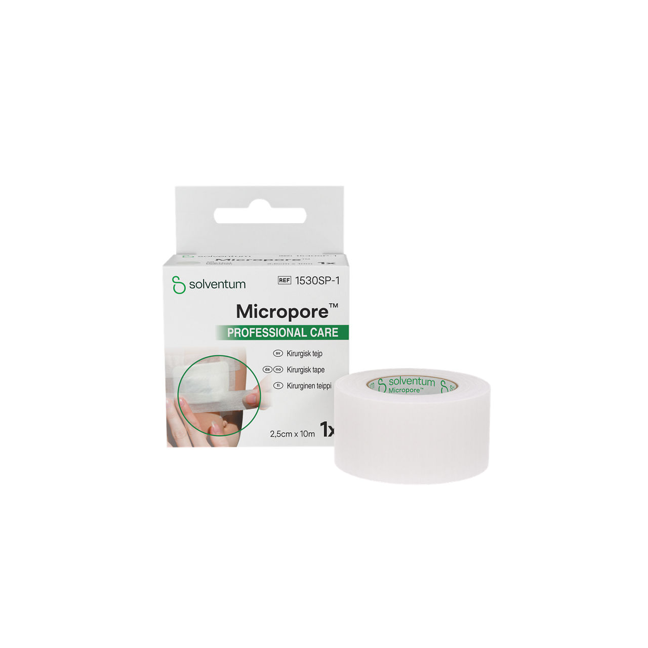Solventum™ Micropore™ Professional Care Kirurgisk tejp, 1530SP-1, vit, 2,5 cm x 10 m, 24/CS