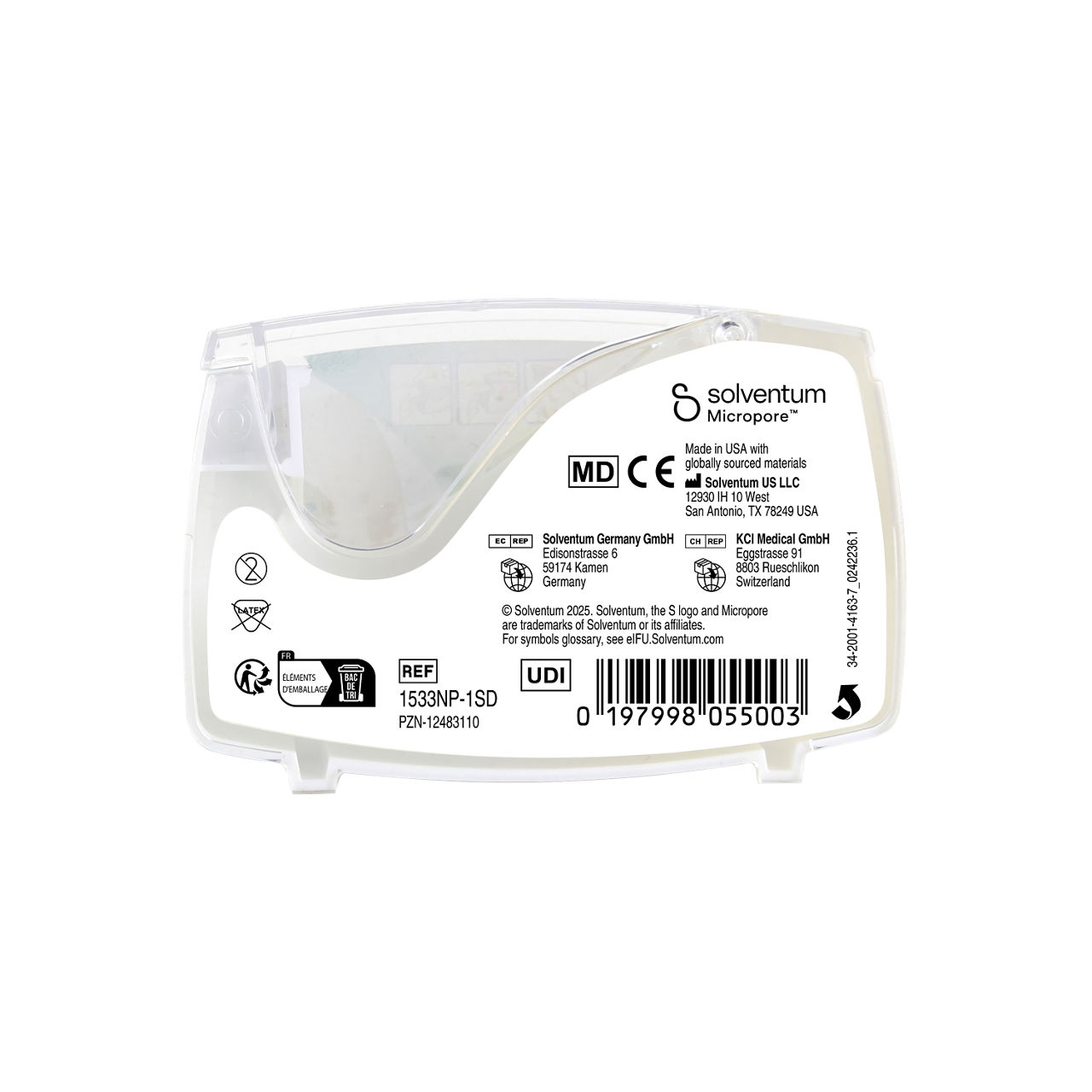 Solventum™ Micropore™ Tan Surgical Tape, 1533NP, 1 in x 5.5 yd (2.5 cm x 5 m), with Dispenser, 48/CS - Back, Center, In Packaging (7C1)