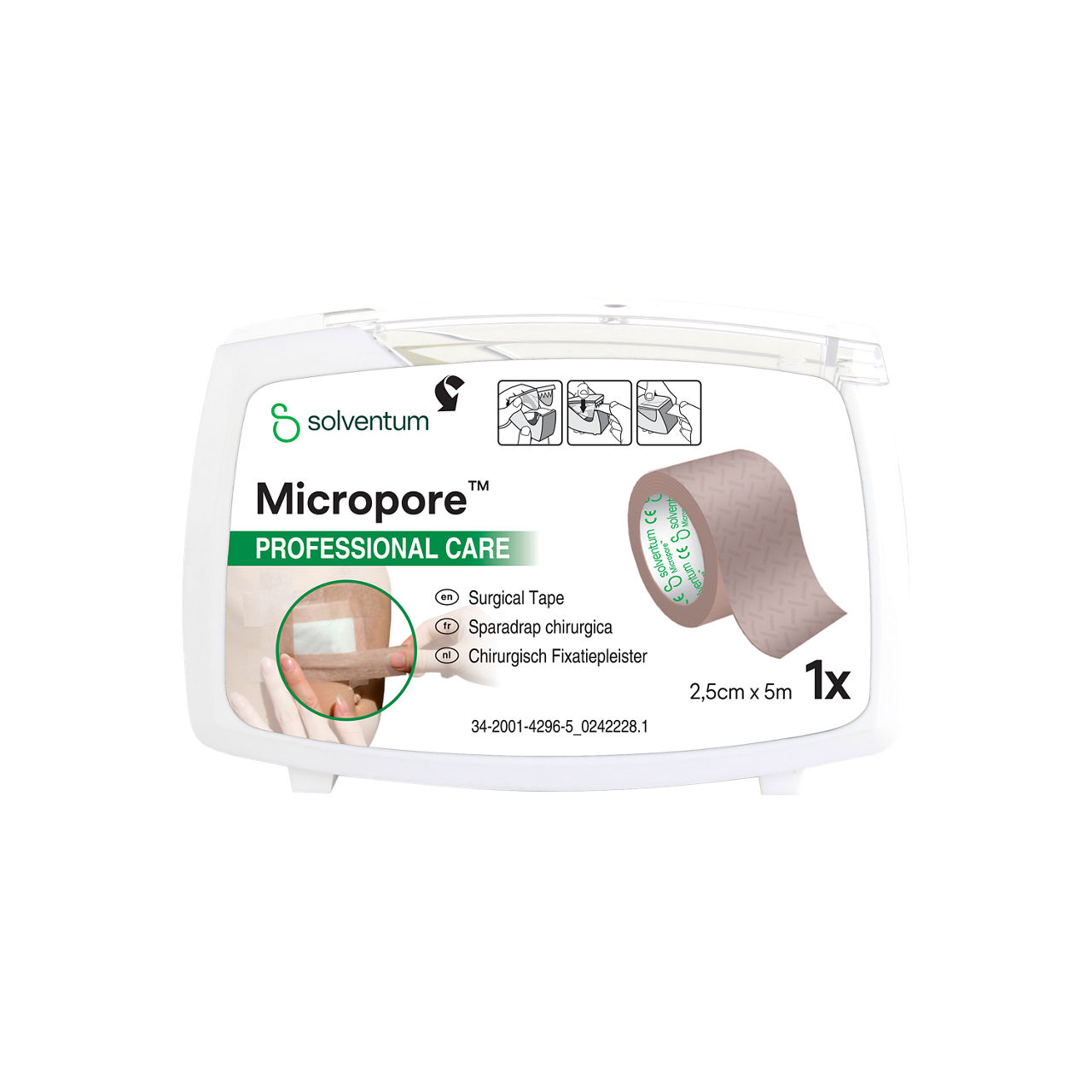 Solventum™ Micropore™ Professional Care Sparadrap chirurgical, 1533P-1SD, 2,5 cm x 5 m (1 po x 5.5 v), 6/CAR