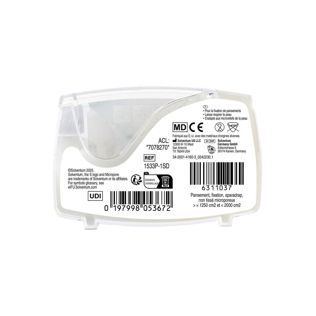 Solventum™ Micropore™ Tan Surgical Tape, 1533P-1SD, with Dispenser, 48 PAC/CS - Back, Center, In Packaging (7C1)