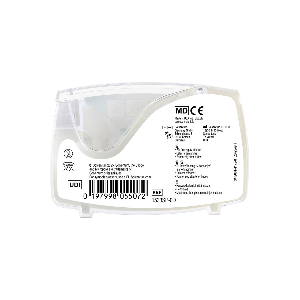 Solventum™ Micropore™ Tan Surgical Tape, 1533SP-0D, 0.5 in x 10 yd (1.25 cm x 9.1 m), with Dispenser, 6/PAC, 8 PAC/CS, 48/CS - Back, Center, In Packaging (7C1)