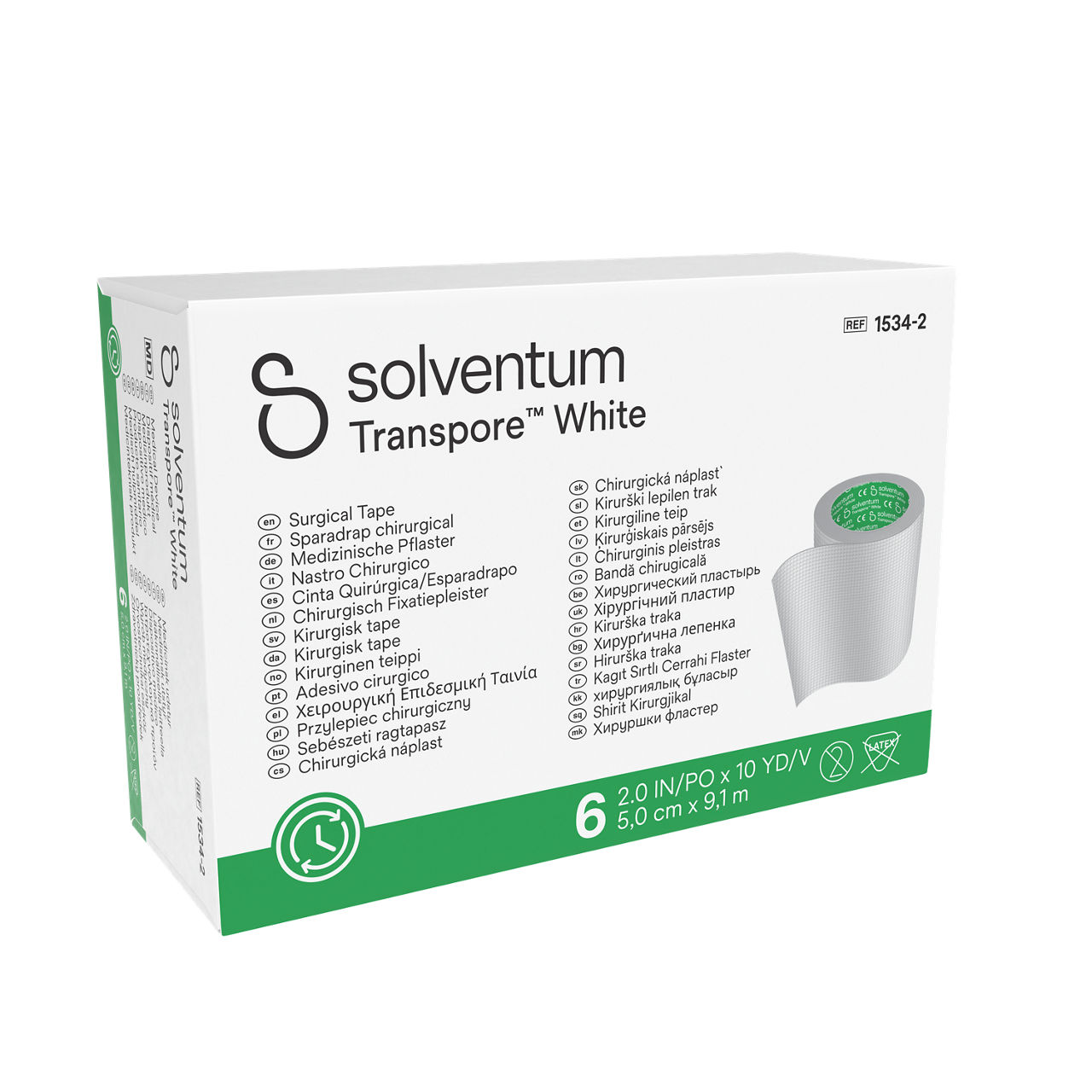 Solventum™ Transpore™ White Surgical Tape, 1534-2, 5 cm x 9,1 m (2 IN/PO x 10 YD/V), 6/CAR