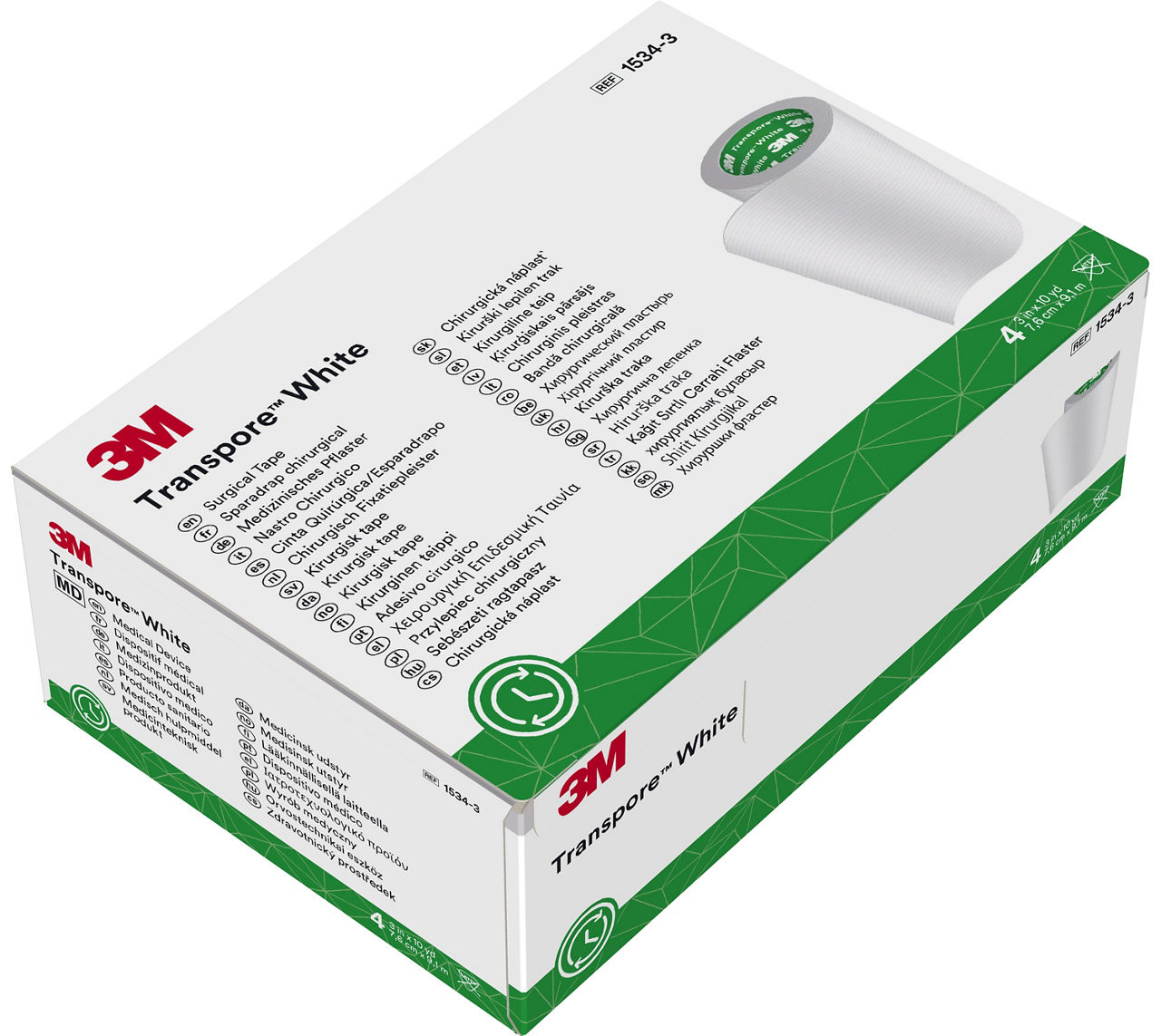 3M™ Transpore™ White Surgical Tape 1534-3, 3 inch x 10 yard (7,6cm x 9,1m), 4 Rolls/Carton 10 Cartons/Case