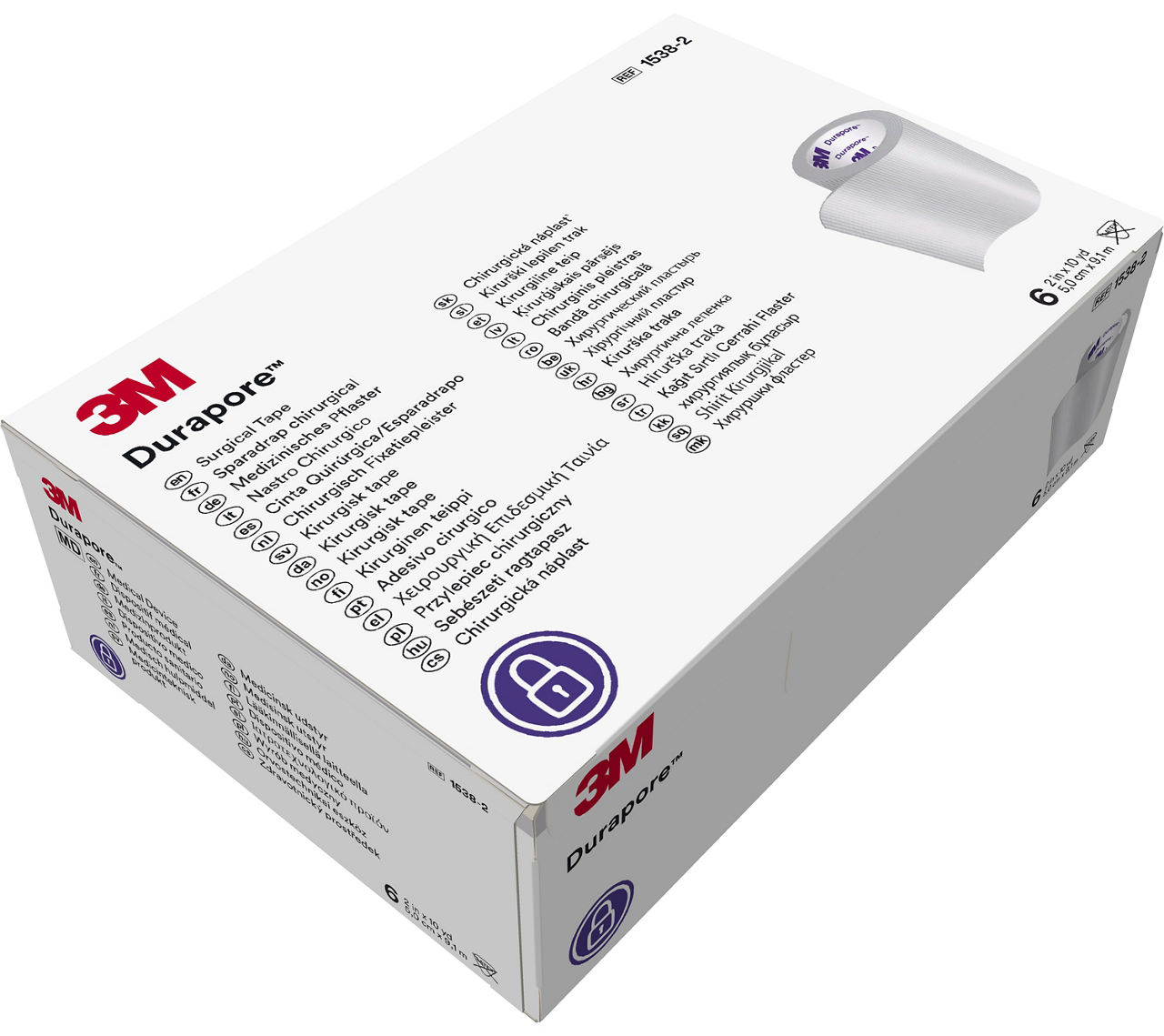 3M™ Durapore™ Surgical Tape 1538-2, 2 inch x 10 yard (5cm x 9,1m), 6Rolls/Box