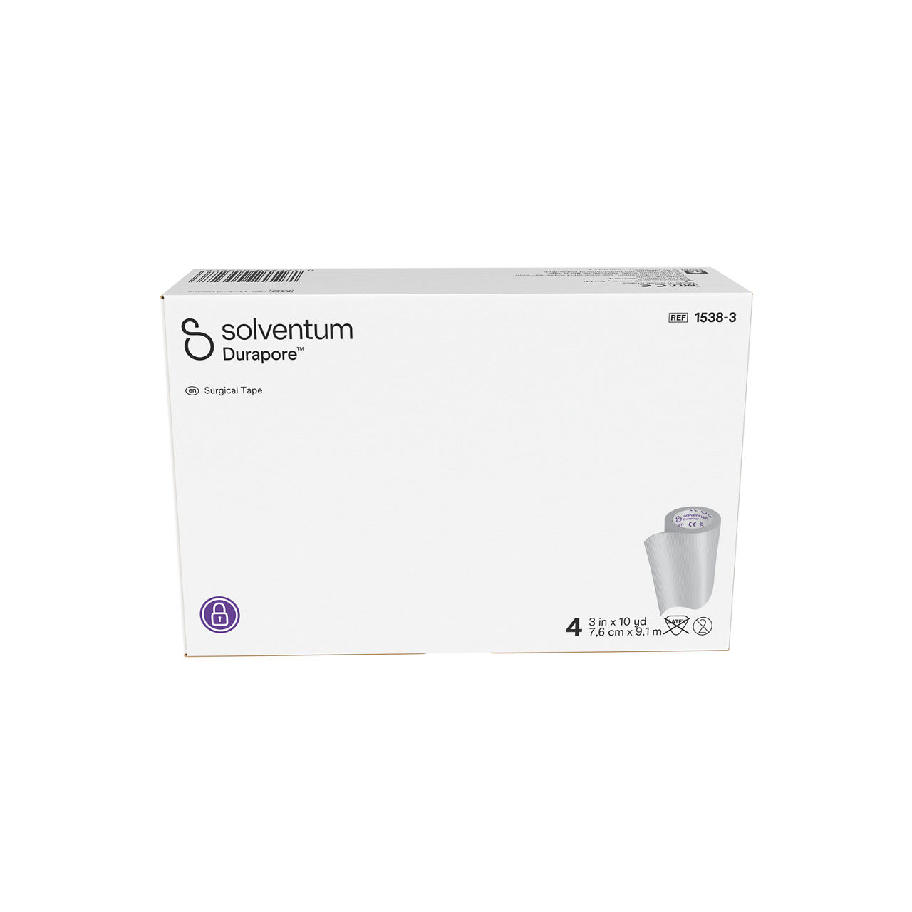 Solventum™ Durapore™ Surgical Tape, 1538-3, 7,6 cm x 9,1 m (3 IN/PO x 10 YD/V), 4/CAR