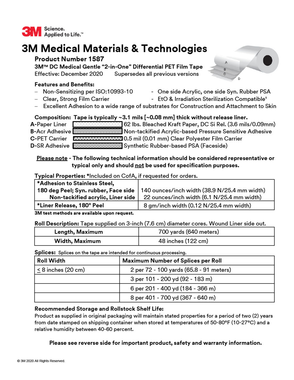 3M™ Medical Tape 1587, Technical Information Sheet