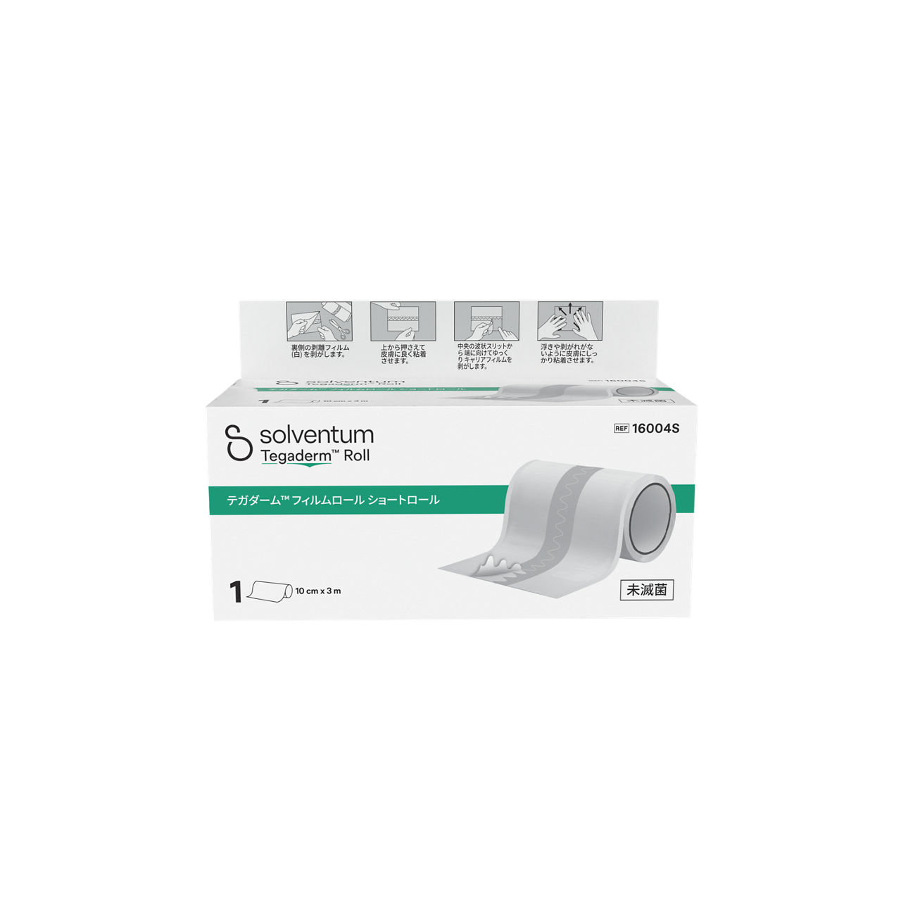 Solventum™ Tegaderm™ Transparent Film Roll, 16004S, Short Roll, 10 cm x 3 m, 1/CAR, 12 CAR/CS, 12/CS - Front, Center, In Packaging (1C1)