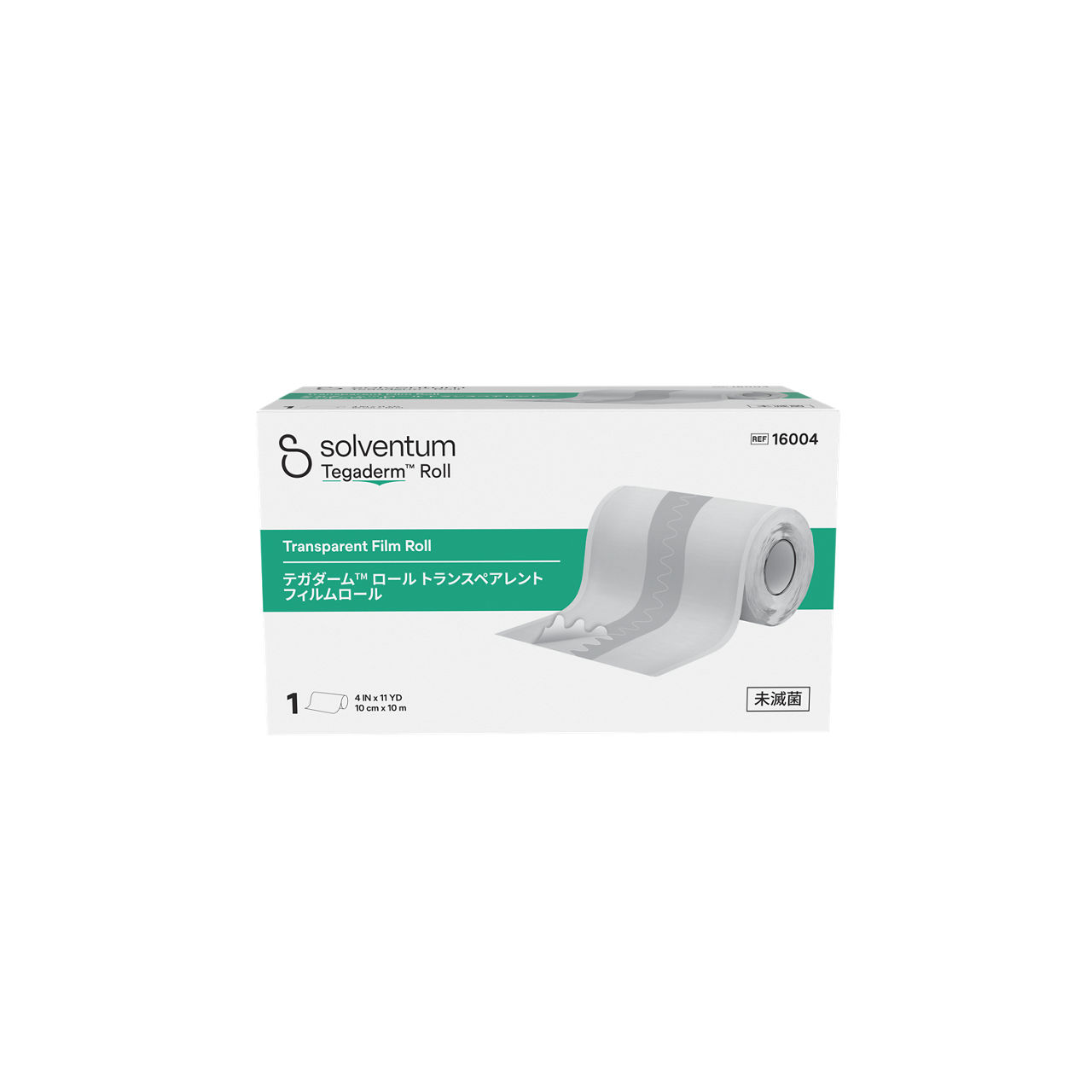 Solventum™ Tegaderm™ Roll Transparent Film Roll, 16004, 10 cm x 10 m, 1/CAR, 4 CAR/CS, 4/CS - Front, Center, In Packaging (1C1)
