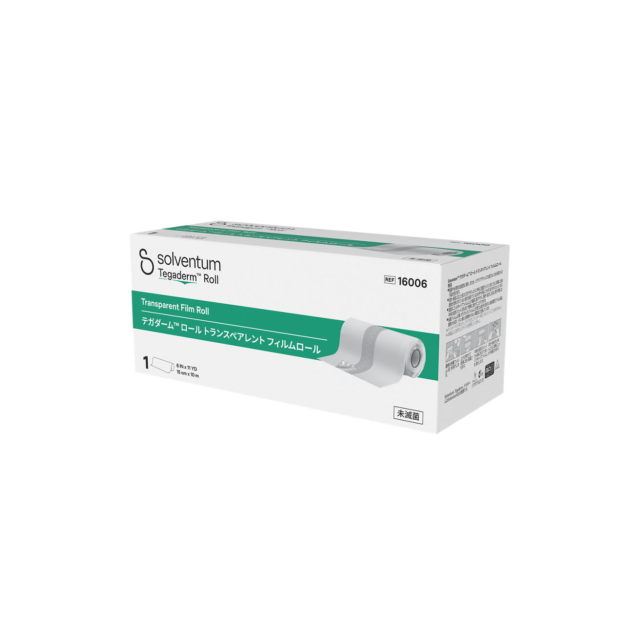 Solventum™ Tegaderm™ Roll Transparent Film Roll, 16006, 15 cm x 10 m, 1/CAR, 4 CAR/CS, 4/CS - Front, Right, In Packaging (1R1)