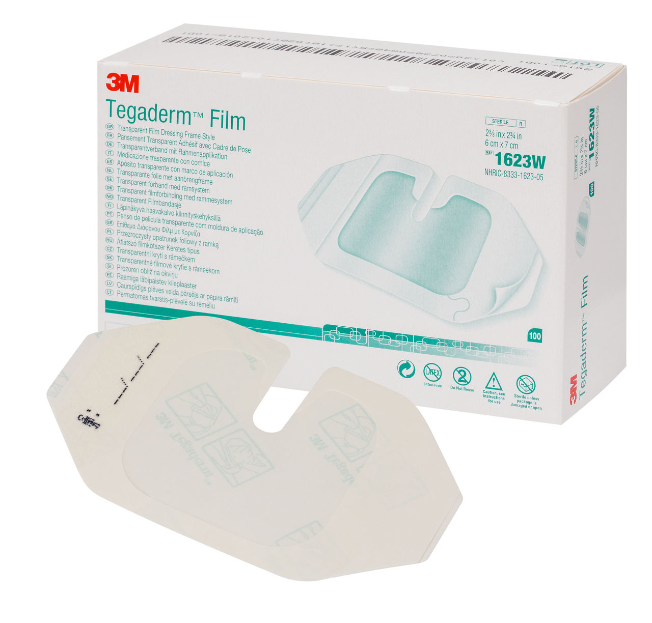 3M™ Tegaderm™ Film Transparent Film Dressing Frame Style 1623W, 100 Each/Carton, 4 Carton/Case