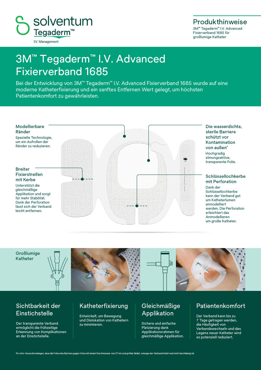 Tegaderm™ I.V. Advanced 1685 Applikationsanleitung und Hinweise zur Verbandsentfernung