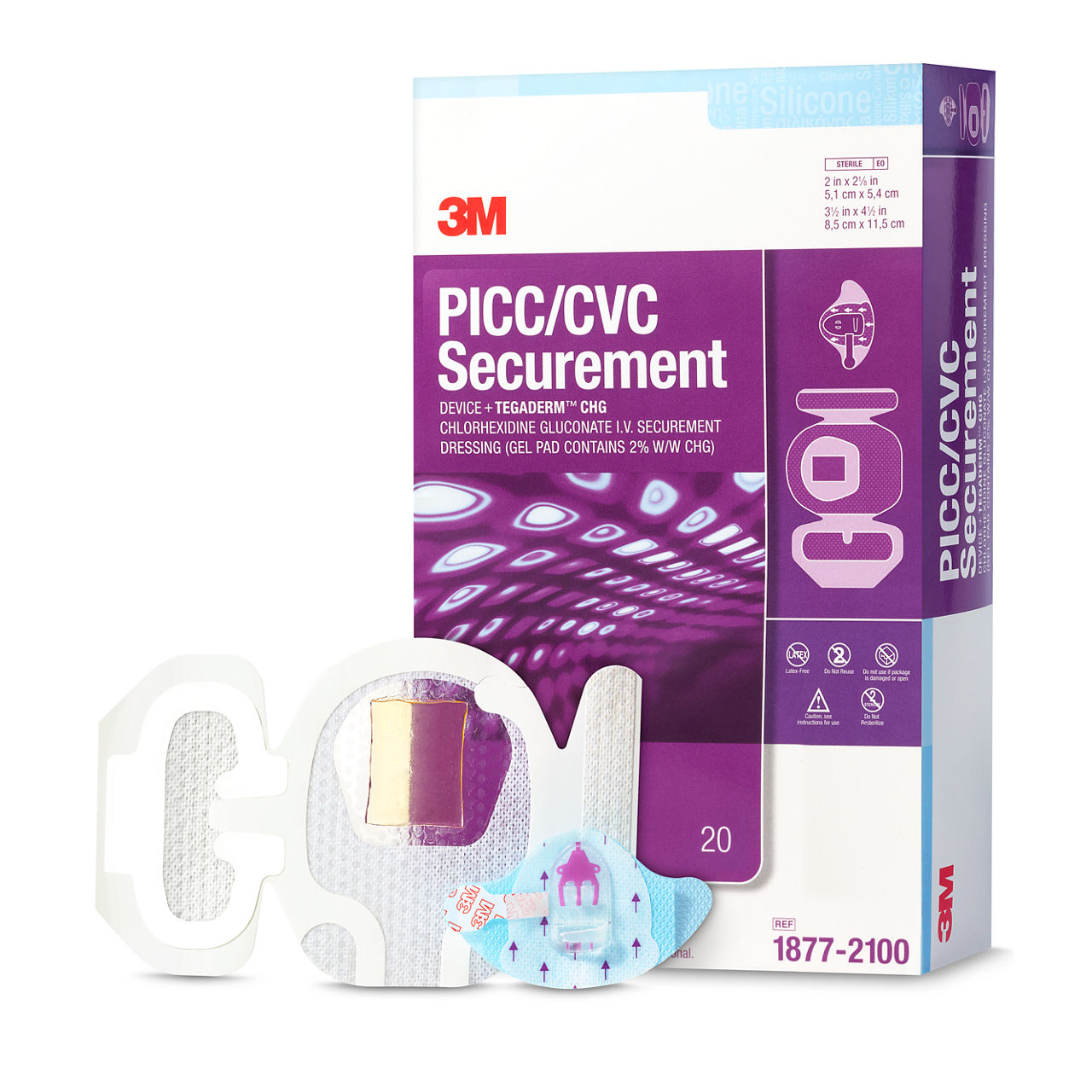 3M™ PICC/CVC Secur Device + 3M™ Tegaderm™ CHG I.V. Secur Dressing, 1877-2100, 3 1/2 x 4 1/2 in, 20/CAR, 4 CAR/CS, 80/CS