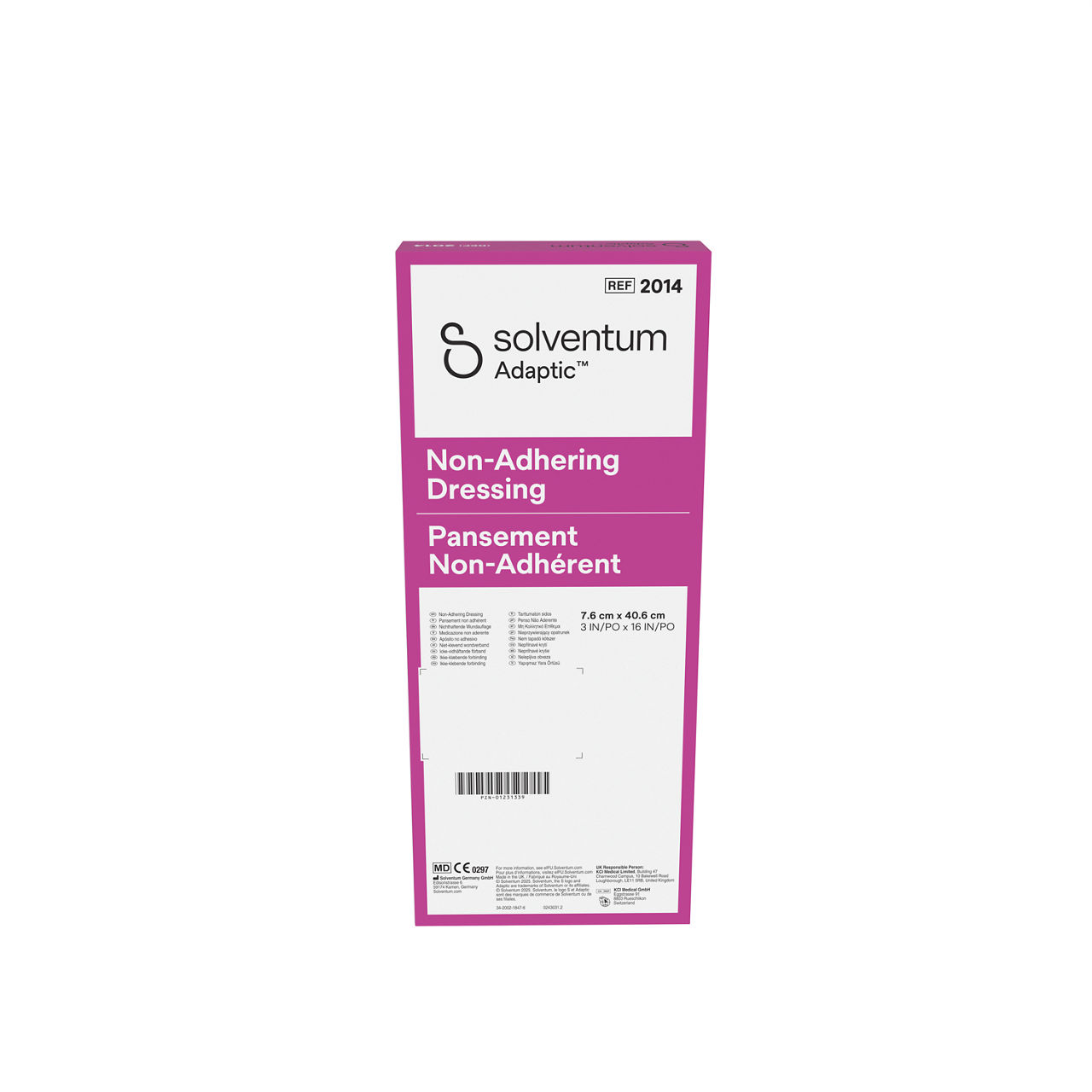 Solventum™ Adaptic™ Non-adhering Dressing, 2014, 3 in x 16 in (7.6 cm x 40.6 cm), 36/CAR, 6 CAR/CS, 216/CS - Back, Center, In Packaging (7C1)