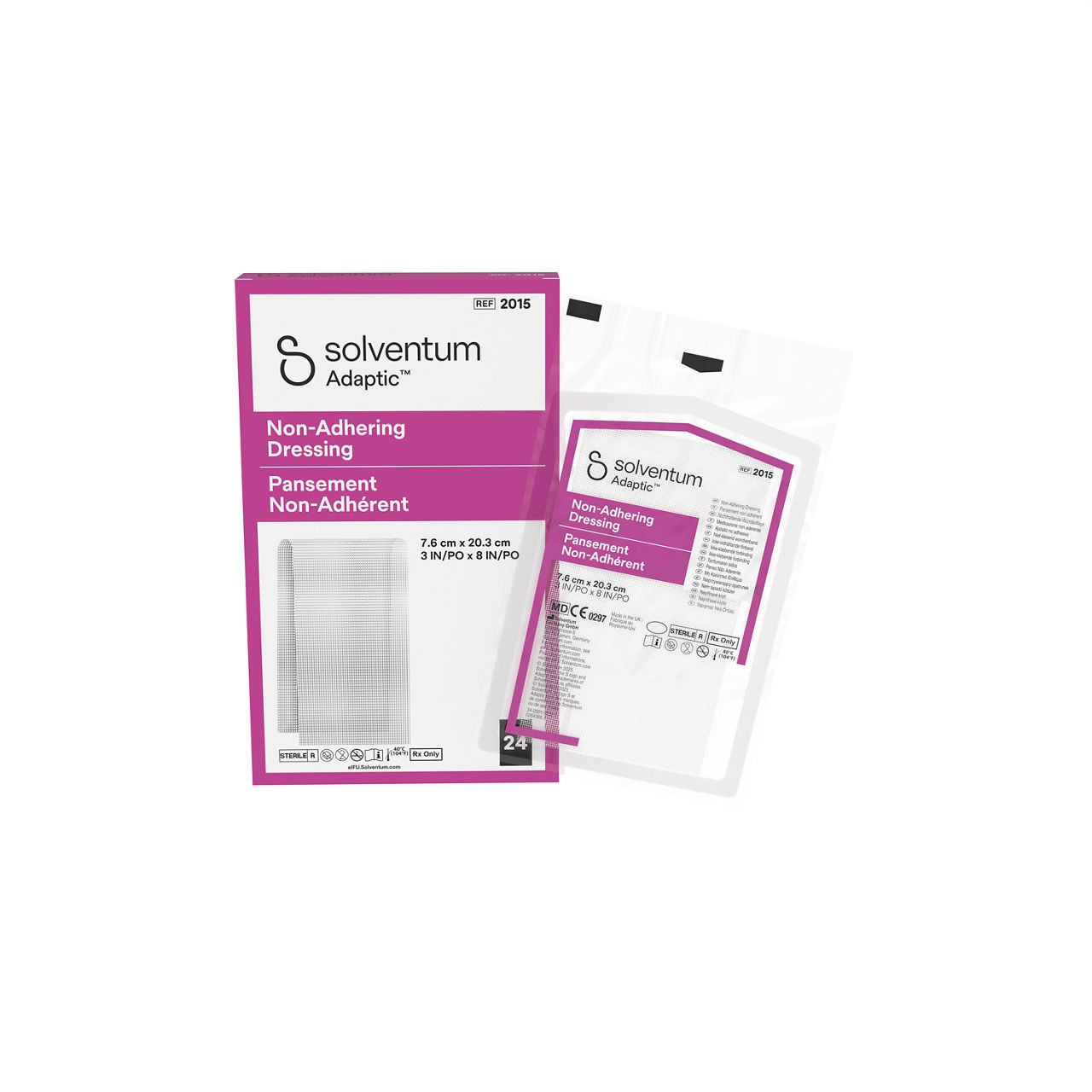 Solventum™ Adaptic™ Penso não aderente, 2015, 7,6 cm x 20,3 cm (3 in x 8 in), 24/CAR