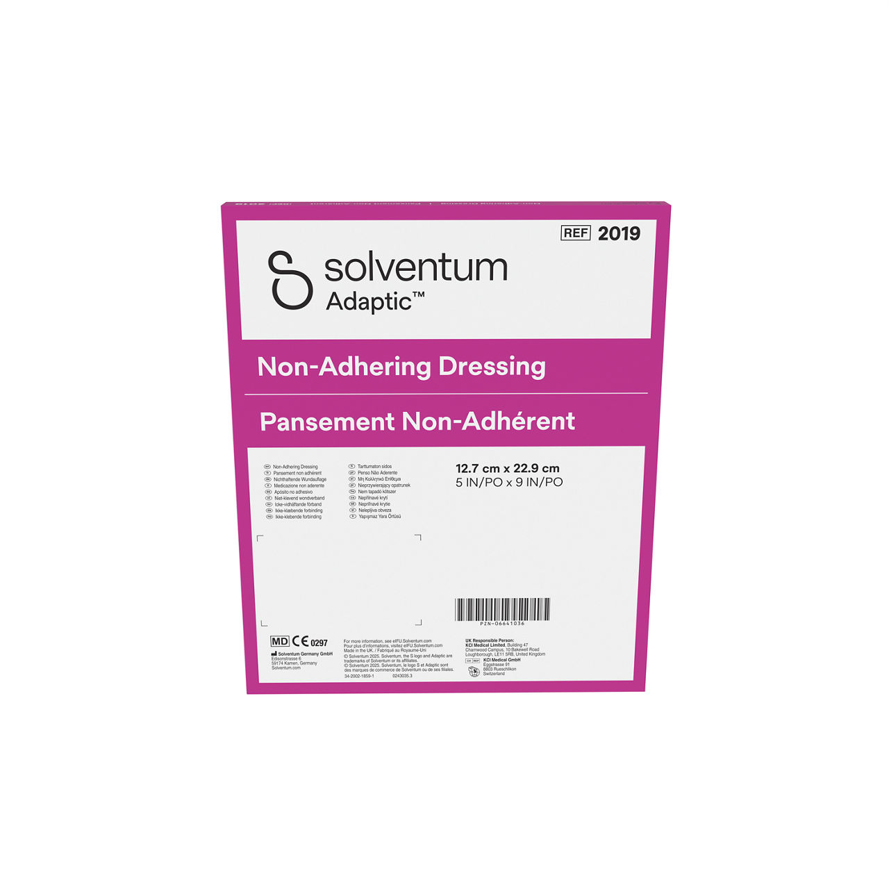 Solventum™ Adaptic™ Non-adhering Dressing, 2019, 5 in x 9 in (12.7 cm x 22.9 cm), 12/CAR, 6 CAR/CS, 72/CS - Back, Center, In Packaging (7C1)