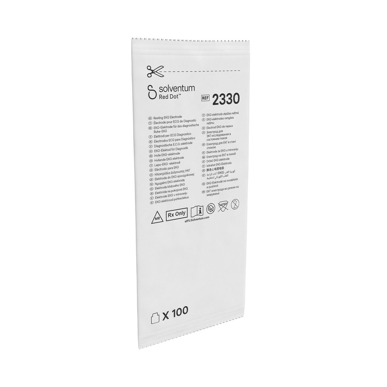Solventum™ Red Dot™ Resting EKG Electrode, 2330, 10 CARD/BAG, 10BAG/CAR,4 CAR/CS - Front, Left, In Packaging (1L1)
